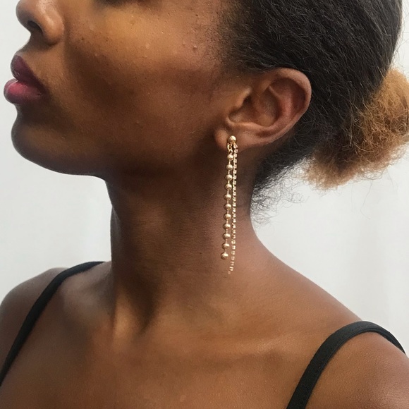 Simple Rhinestone Thread and Ball Drop Earrings - Picture 10 of 12